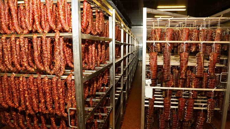 salami curing in factory