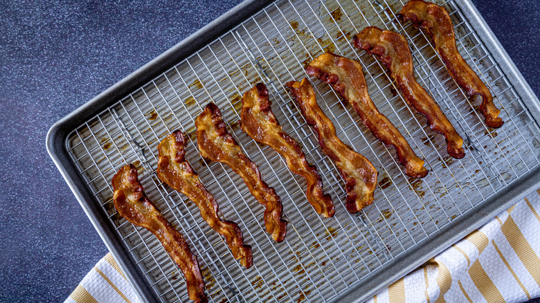 Bacon on a rack on a sheet pan