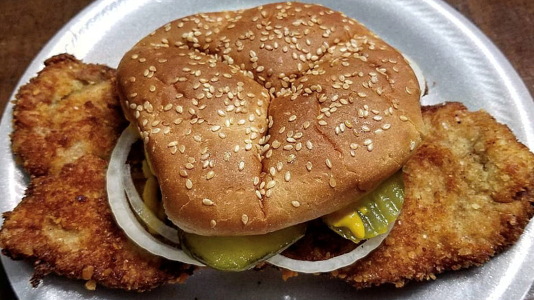 Breaded pork tenderloin sandwich