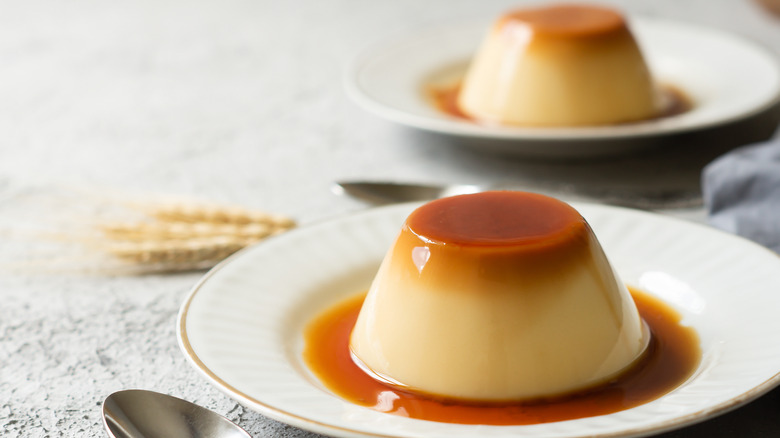 two plates of flan dessert