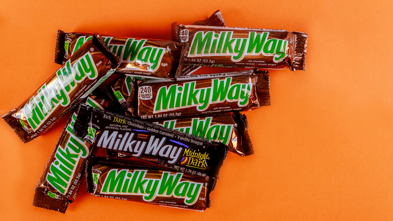 Milkyway bars against an orange background