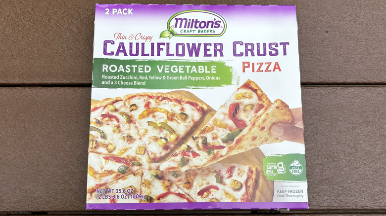 Box of frozen cauliflower pizza