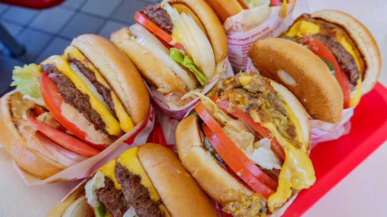 In-N-Out burgers on red tray