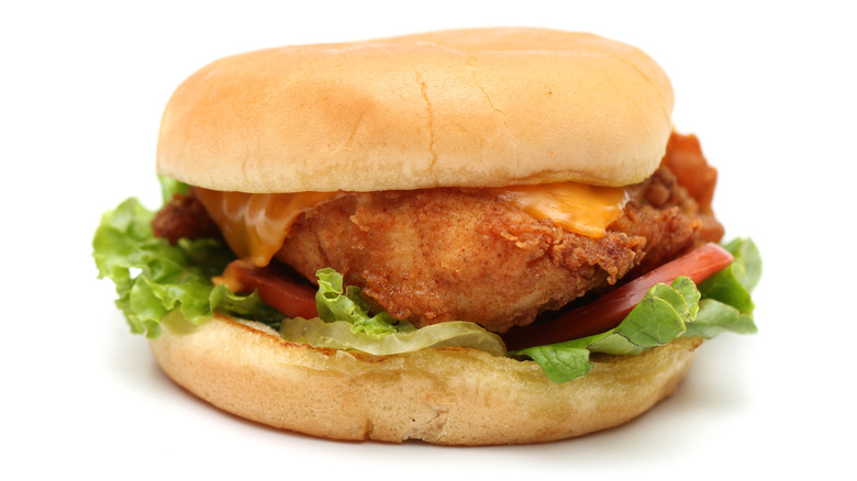 Chick-Fil-A chicken sandwich on white background