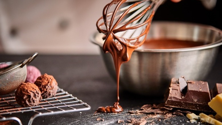 Melted chocolate on a whisk