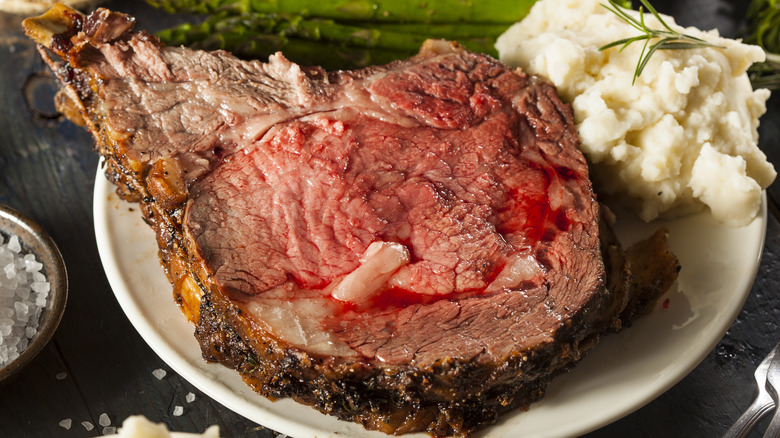 Serving of prime rib roast 