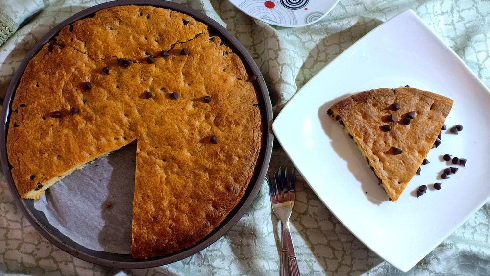 wedge of skillet cookie on plate