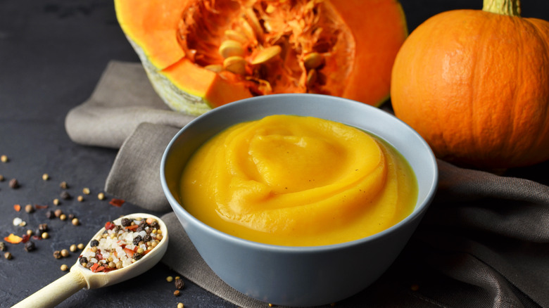 pumpkin puree with spoon