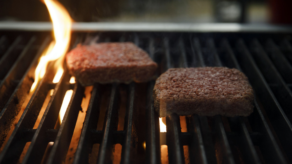 Impossible burgers on grill