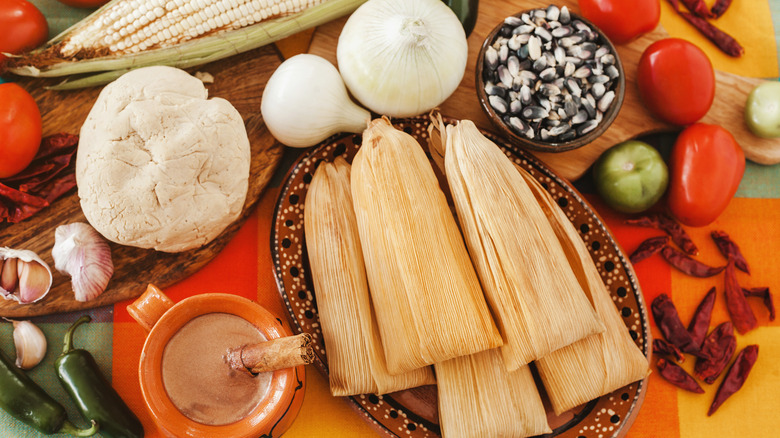 Tamales and ingredients