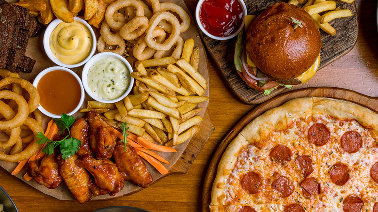 Wings, burgers, and pizza