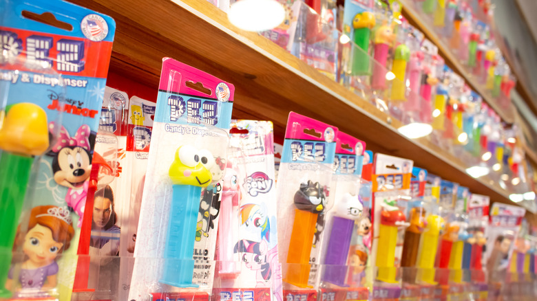 Shelves of PEZ dispensers