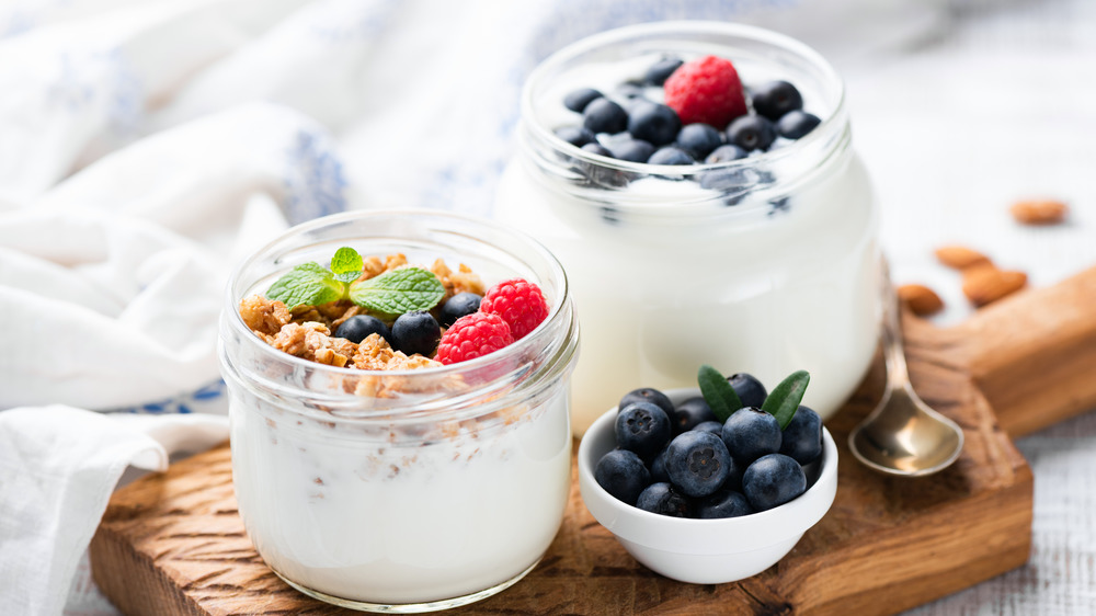 Yogurt topped with fresh fruit