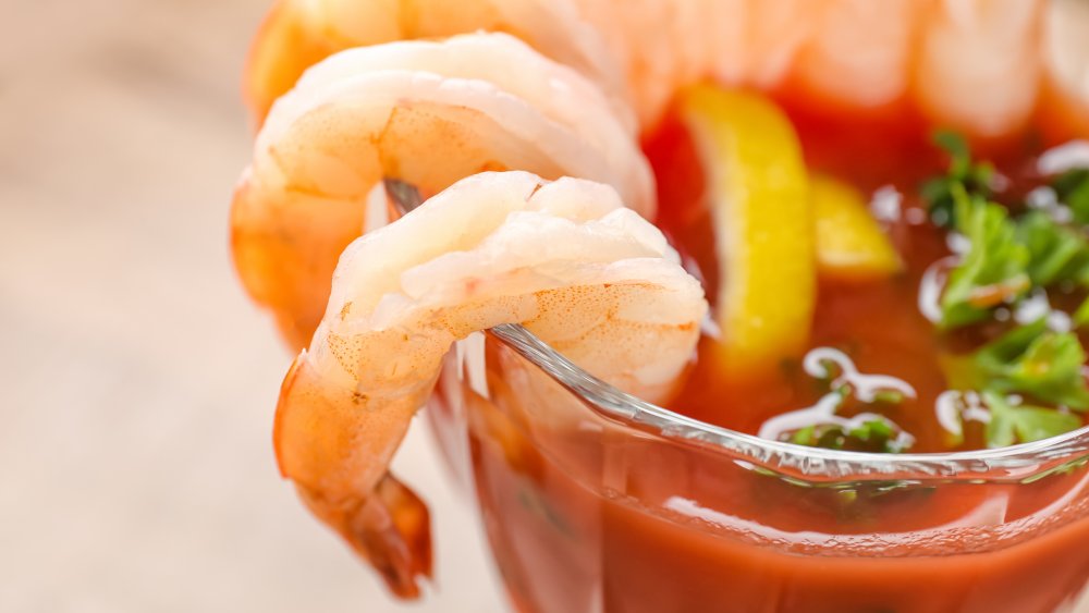 A shrimp cocktail on a glass