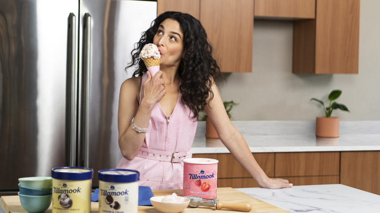 Jenny Slate eating Tillamook ice cream