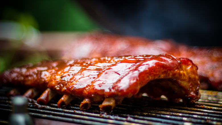 Ribs covered in barbecue sauce