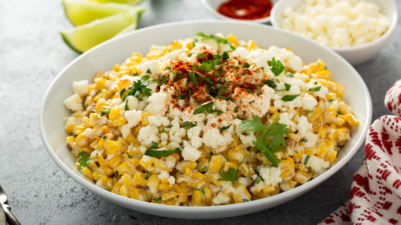 Mexican street corn topped with cilantro 