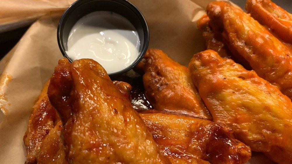 An order of wings from Buffalo Wild Wings with dipping sauce