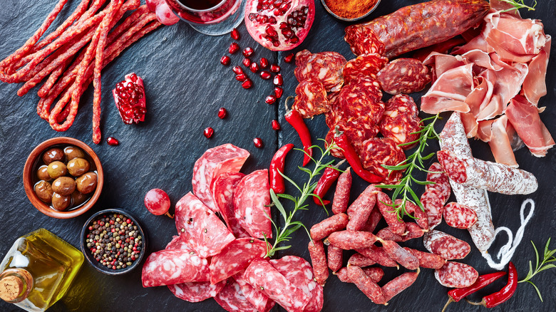 Assortment of Spanish chorizo and tapas