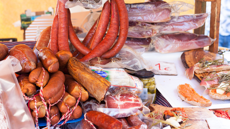 Assortment of sausages and meats