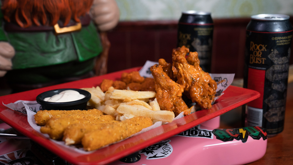 Mozzarella sticks, fries, and wings