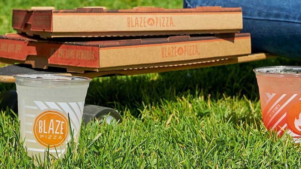 Lebron James Blaze Pizza boxes and cups 