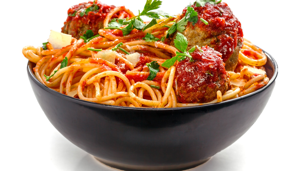 Bowl of spaghetti with meatballs