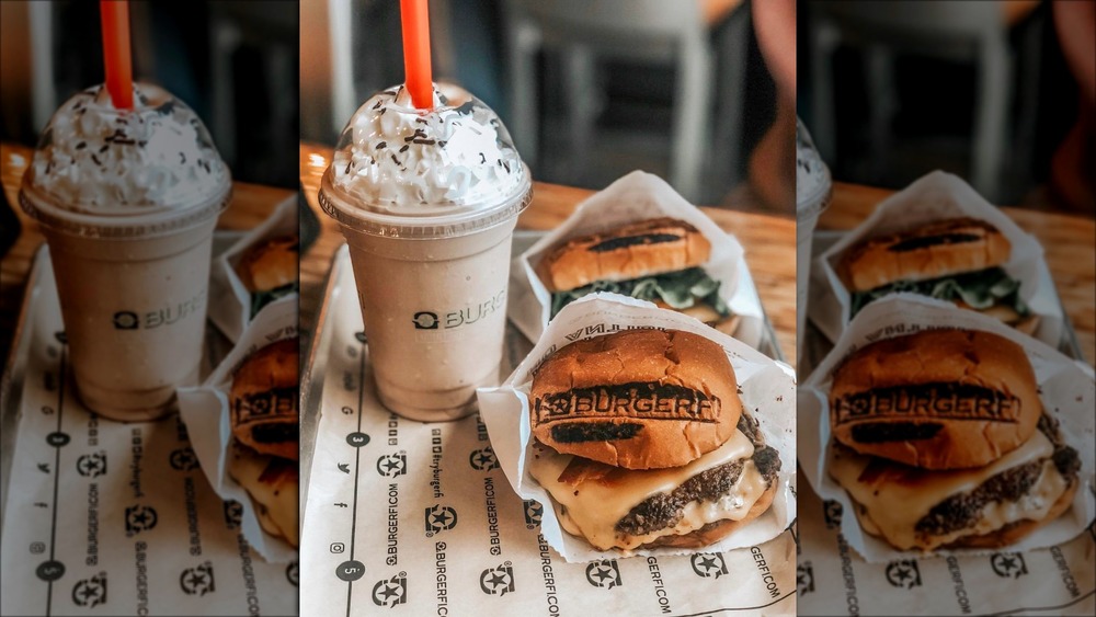 BurgerFi burger next to milkshake