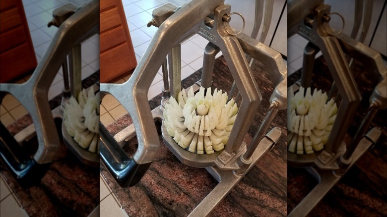 bloomin onion cutter in use