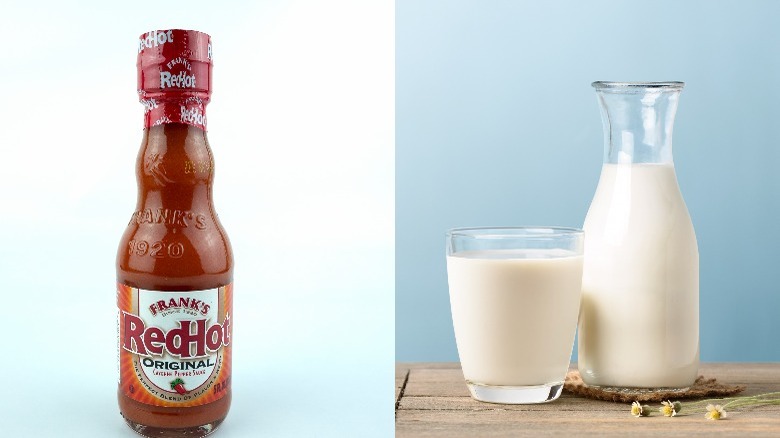 franks red hot and pitcher of milk