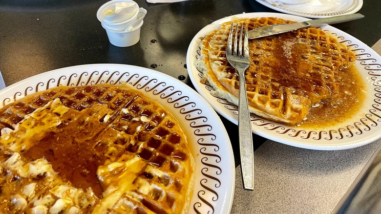 Restaurant waffles with syrup