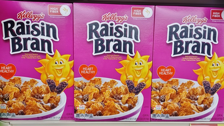 Line of Raisin Bran boxes