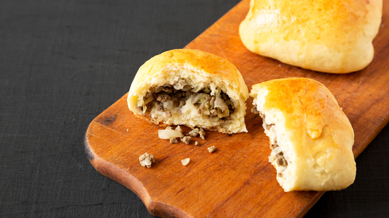 runzas on a wooden platter