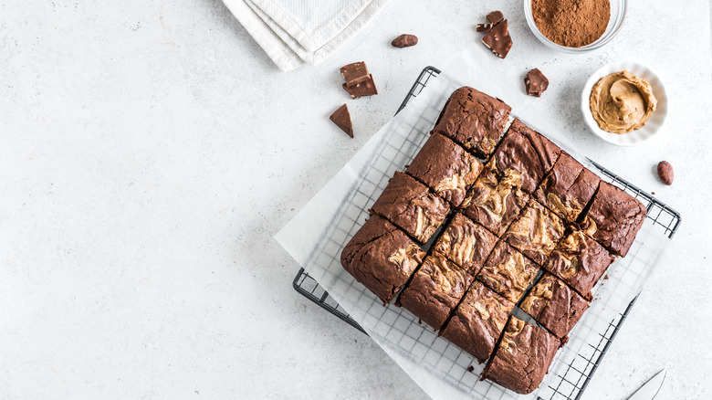 peanut butter brownies on cooling rack