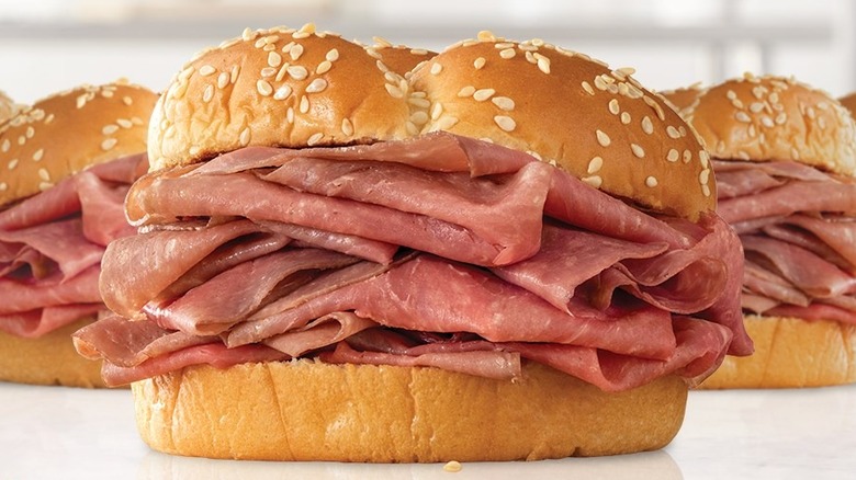 Arby's sandwiches piled with roast beef