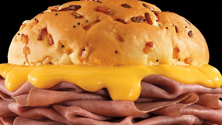 Arby's roast beef with cheese sauce