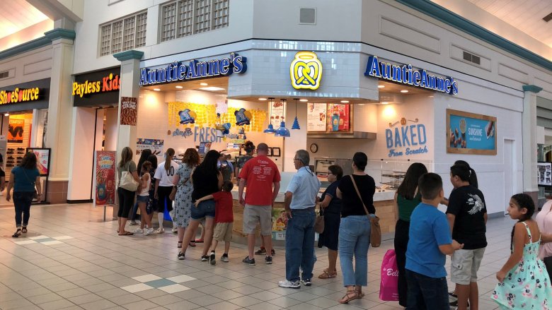 customers lined up at Auntie Anne's