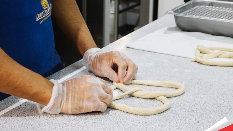 rolling dough at Auntie Anne's