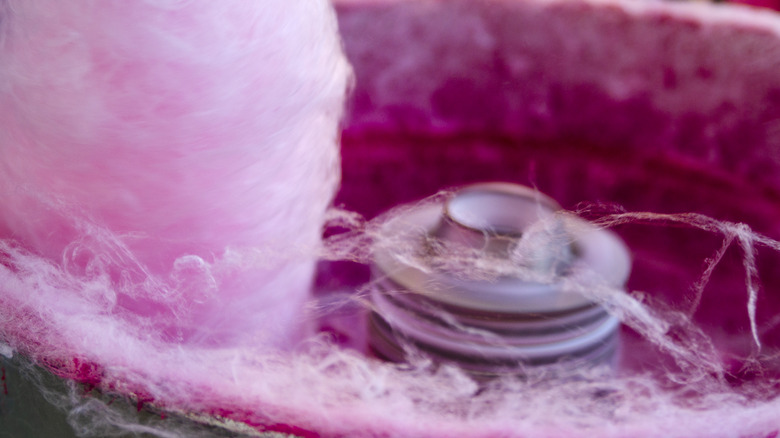 cotton candy spinning in machine