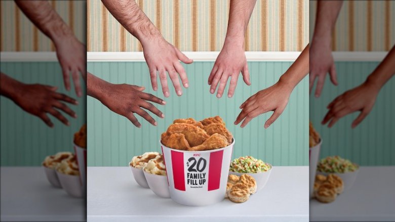 People reaching for KFC bucket