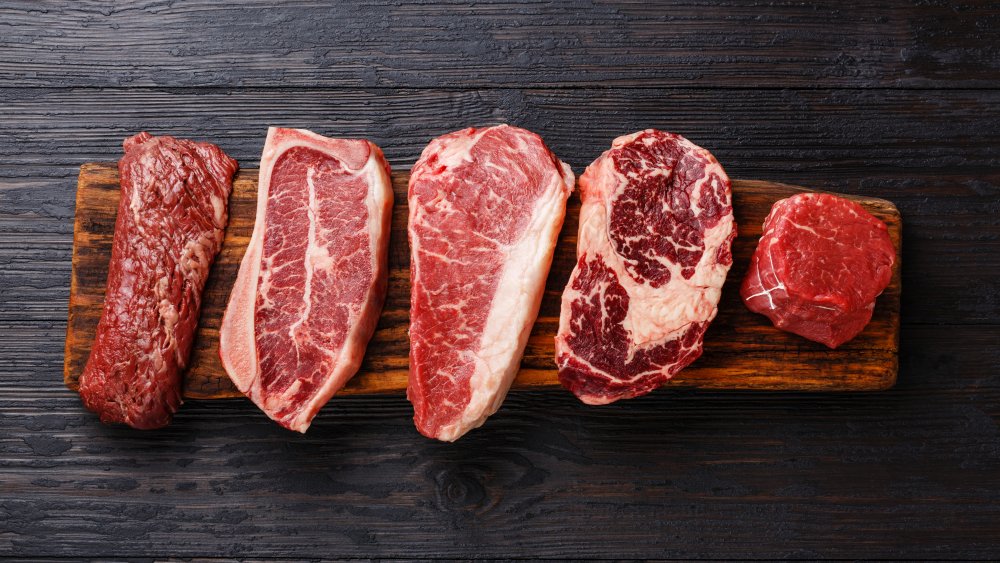 Several cuts of beef