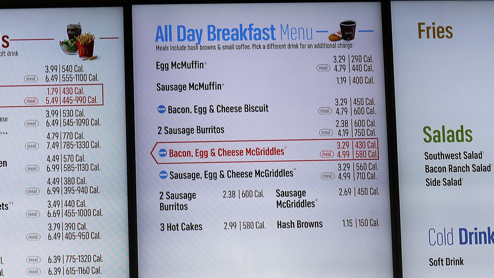 McDonald's breakfast menu