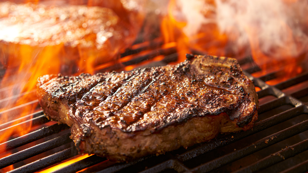 Steak on an open grill