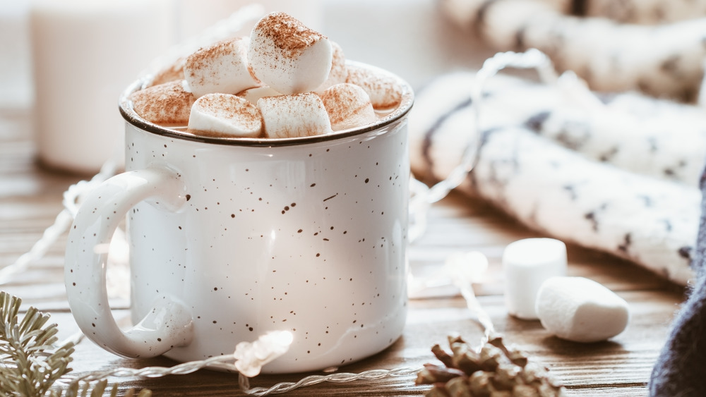 Hot chocolate with marshmallows and lights