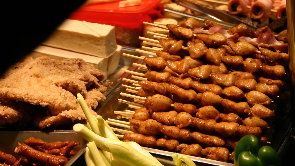 Pope's noses on skewers at Taiwanese night market
