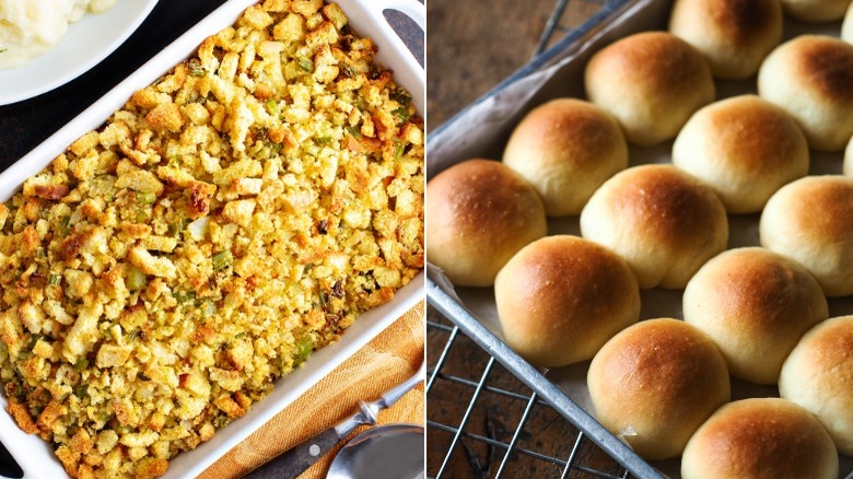 Stuffing and bread rolls