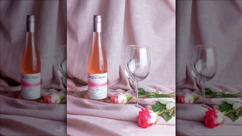 rose wine with pink roses