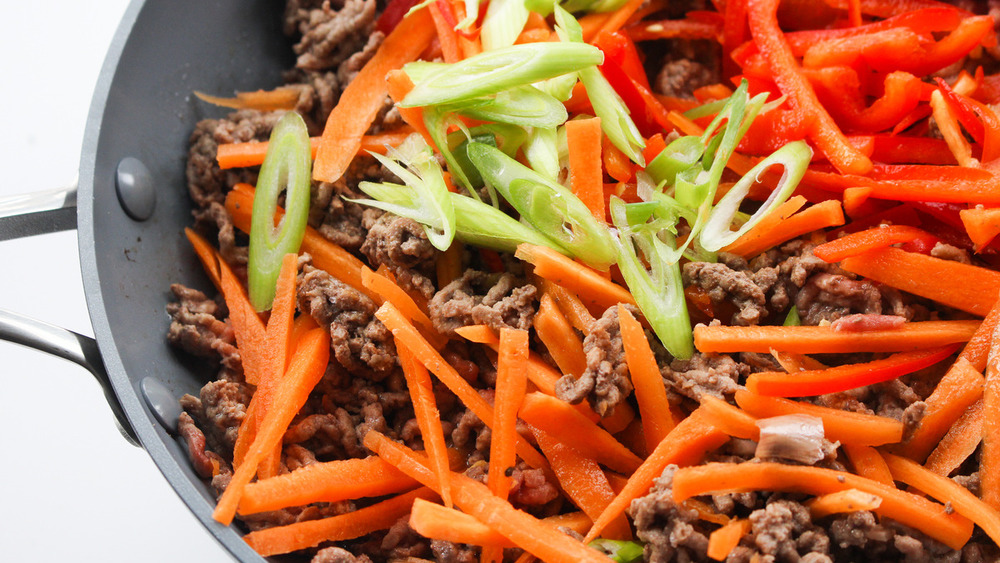 veggies added to the ground beef for lettuce wrap