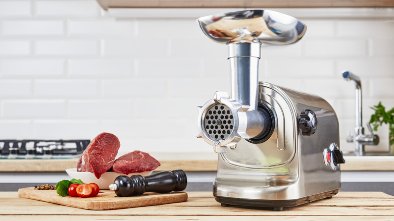 meat grinder on kitchen counter