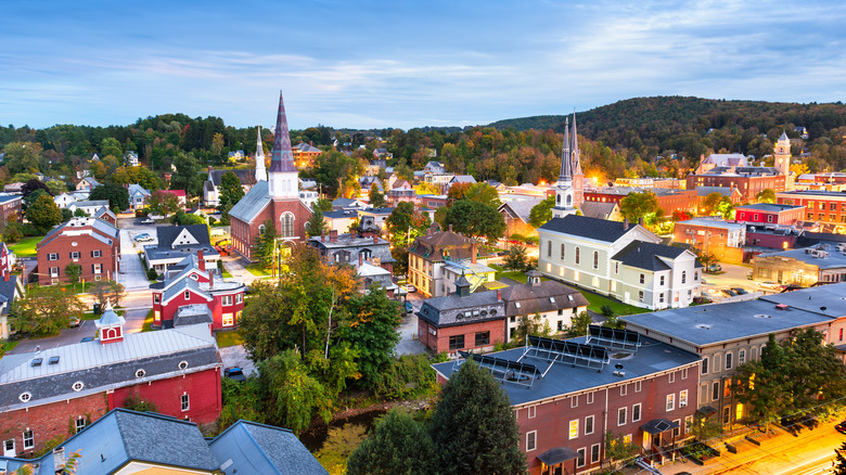 View of small town and mountains